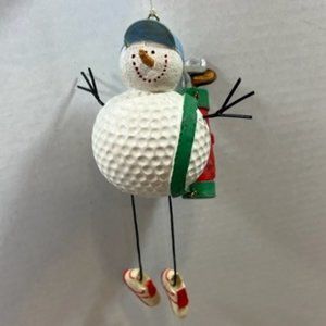 Golf Ball Snowman Dangling Legs Wire Arms Golf Bag Christmas Ornament 6"